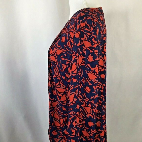 Talbots~Pintuck Yoke Accent~Keyhole Neck~Navy~Red~ - Picture 3 of 9